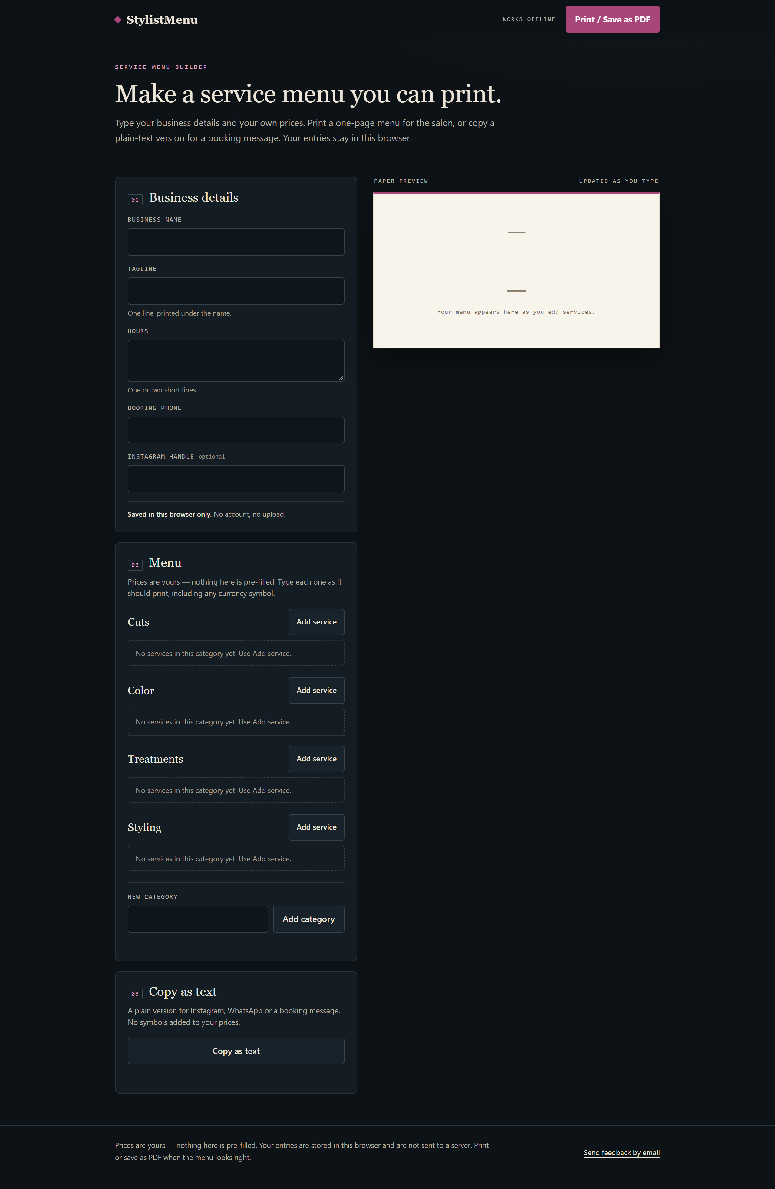 StylistMenu 页面截图